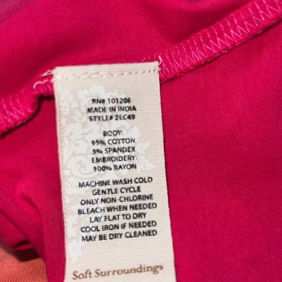 Soft Surroundings Asymmetrical Sleeve Embroidered Flower Top Pink sz S Small - Picture 6 of 6